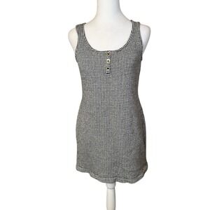 St John Black White Houndstooth Sleeveless Dress Size 8 Wool Blend Academia Twee